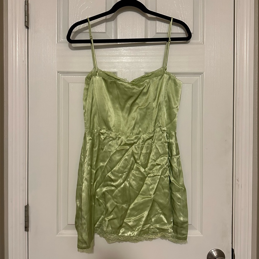 Meshki Light Green Satin Mini Dress - Picture 3 of 8